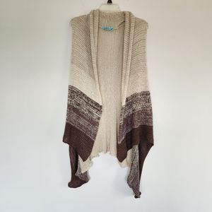 GODDIS Brazil Open Front Waterfall Sweatervest Cardigan Brown & Cream Wrap M